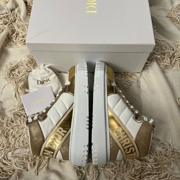 CHRISTIAN DIOR D-Player High Top Sneakers White & Gold - Picture 5 of 10